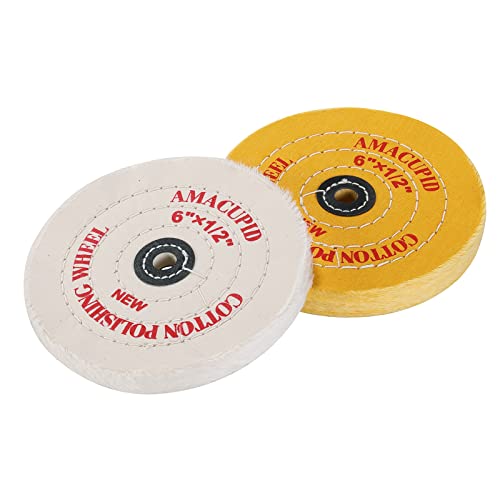 Cotton Buffing Wheel Kit 6 inch. for Bench Grinding Wheel Polishing Machines. Polishes Jewelry, Glass, Tools and More. 1/2 inch Arbor
