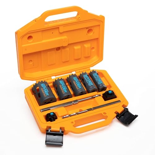 Spyder 9-Piece Tarantula Carbide Tipped Hole Saw Kit, for Metal and Wood, Rapid Core Eject, 1, 1-1/8, 1-3/8, 1-1/2, and 2-inch Saws - size: 1 to 2 inch