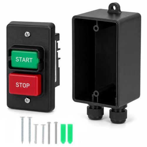 QWORK Single Phase On/Off Push Button Switch, 120V/230V Dual Voltage 2HP/3HP – Emergency Stop Power Switch with Deep Box Hardware for Table Saw, Router Table, Drill Press & Woodworking Tools