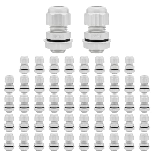 1/4 in. NPT Cable Glands, IP68, Nylon PA66, Gray, 50 Pack - color: Gray, size: 1/4"-50pcs