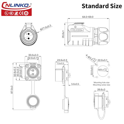 CNLINKO LP-20 Industrial Waterproof Connector IP68 Circular Connector Quick Plugging Aviation Connector Anti-Interference Shell Fast Release Connector M20 2-12 Pin Flange Socket (2 Pin) - size: 2 PIN, style: Yellow/4-Hole Socket