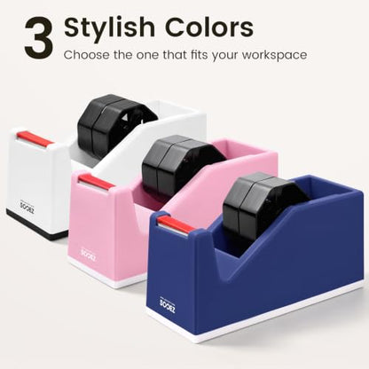 Sooez Weighted Tape Dispenser, Aesthetic Packing Tape Dispenser Desk, with Storage Compartment, Super Heavy Duty Tape Holder, Fit 1.88" to 2" Wide Tape, Tape Cutter Packing Shipping Supplies - color: Blue