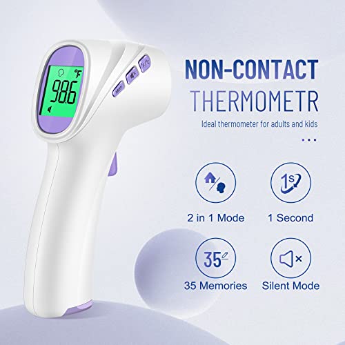 Forehead Thermometer for Adults and Kids, Non Contact, 1s Result (Purple) - color: Purple
