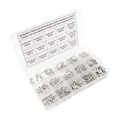 #2-56#4-40#6-32 UNC 304 SS Phillips Flat Head Screws Nuts Kit - size: #2-56 #4-40 #6-32UNC