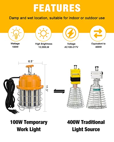 LED Temporary Work Light 100W 12000LM 5000K LED Construction Lights - size: 100W with 15FT Cord