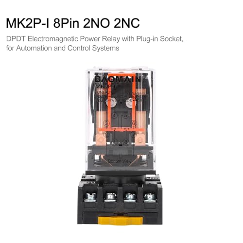 Baomain Power Relay MK2P-I 12VDC Coil DPDT 8 Pin with Plug-in Terminal Socket,for Automation and Control Systems