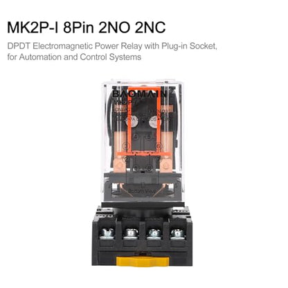 BAOMAIN MK2P-I 220VAC Coil DPDT 8-Pin Power Relay with DIN Rail Socket