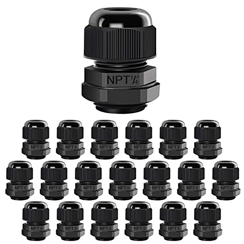 LeMotech 20 Pack NPT 1/4" Cable Glands Waterproof Adjustable 4-8mm Cable Connectors Black Nylon Joints with Gaskets - color: Black, size: 1/4inch 20-pack