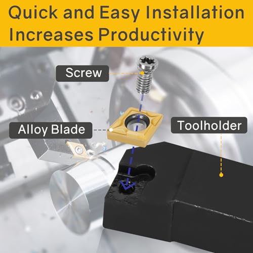 Indexable Lathe Turning Tool 21Pcs Kit 5/16" 8mm Shank 7 Pcs Metal Lathe Tool Holder Set with 14 Pcs Turning Inserts for Turning Grooving Threading Boring Carbide Inserts Carbide Turning Tool - style: 7pcs 5/16" 8mm Shanks+14pcs Inserts