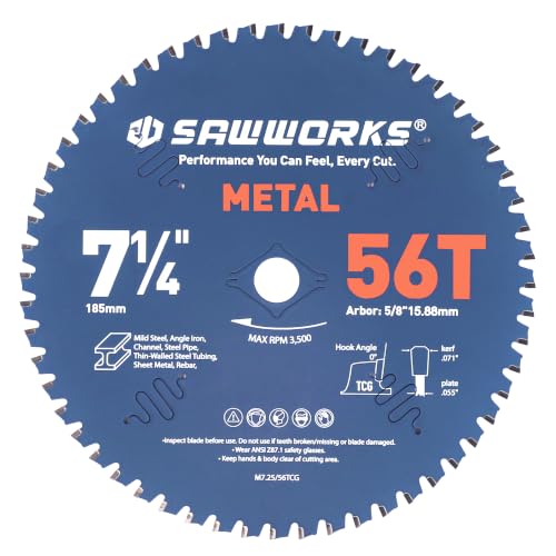 SawWorks 7-1/4" 56T TCG Circular Saw Blade for Metal Cutting - size: 7-1/4 Inch 56T