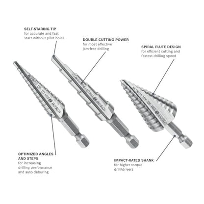 Bosch IMSDC003 3 pc. High-Speed Steel Impact Tough™ Turbo Step Drill Bit Set - style: 3pc Impact