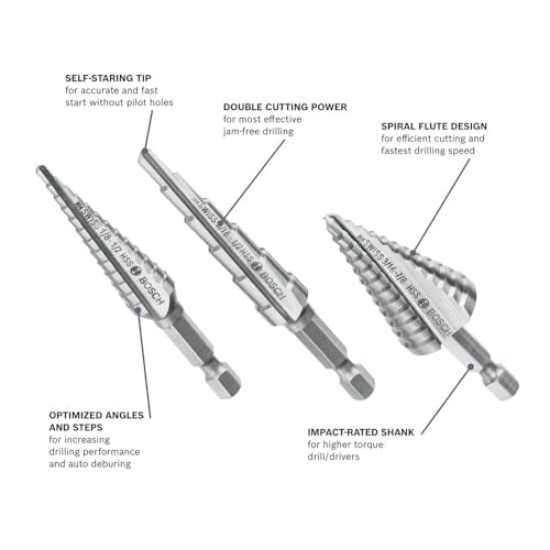 Bosch IMSDC003 3 pc. High-Speed Steel Impact Tough™ Turbo Step Drill Bit Set - style: 3pc Impact