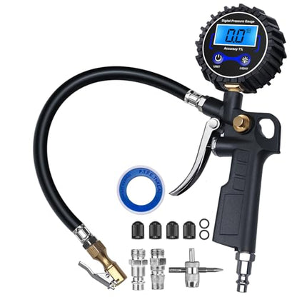Digital Tire Pressure Gauge with Inflator 3-250 PSI Heavy Duty - size: 1 Pack Standard