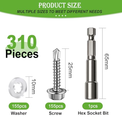 mxuteuk 310PCS #8×1" Self Tapping Screws,410 Stainless Steel - size: SV #8 ×1"