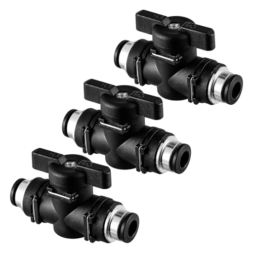 3 PCS 1/4 Push to Connect Valve Pneumatic Union Ball Valve, 1/4" OD Push to Connect Fittings Air Valves Control Quick Connects Air Hose Fittings Pneumatic Ball Valves Airs Line Fitting