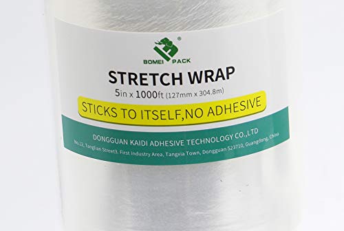 BOMEI PACK 4Pack Industrial Mini Clear Stretch Wrap with Handle 5" 1000ft 80 Gauge for Pallet Wrap, Durable Self-Adhering Plastic Wrap for Packing, Moving, Heavy Duty