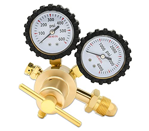 Nitrogen Regulator 0-600PSI CGA580 Inlet, 1/4-Inch Male Flare Outlet Connection,Heavy-Duty Handle,Self-reseating Relief Valve,Nitrogen Tank Regulator