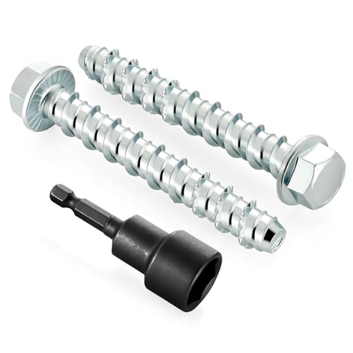 3/8" x 3" Concrete Screws, Zinc Plated Large Diameter Concrete Screw for Anchoring to Masonry, Concrete, Brick or Block, 25 PCS (Including One Socket Wrench) - size: 3/8" x 3"