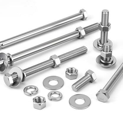 Mellewell 1/4-20 x 4-1/2" Hex Head Bolts with Hex Nuts and Thick Flat & Lock Washers, Fully Threaded, Stainless Steel 18-8, Plain Finish, 8 Sets - color: Silver, size: 1/4-20 x 4-1/2"