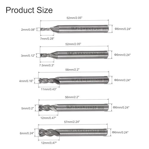 uxcell Carbide End Mills Sets 4-Flute 2mm 3mm 4mm 5mm 6mm 7mm 8mm 9mm 10mm 12mm High-Speed Steel CNC Milling Cutter Bits Tool for Aluminum Steel Cutting Metalworking