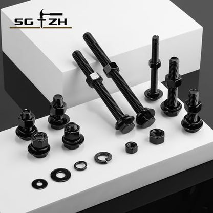 1/4-20 x 2 Hex Head Screw Bolt, Nuts, Flat & Lock Washers, 20Pcs 18-8 (304) Stainless Steel, Fully Threaded, Black Oxide by SG TZH - size: 1/4-20 x 2"