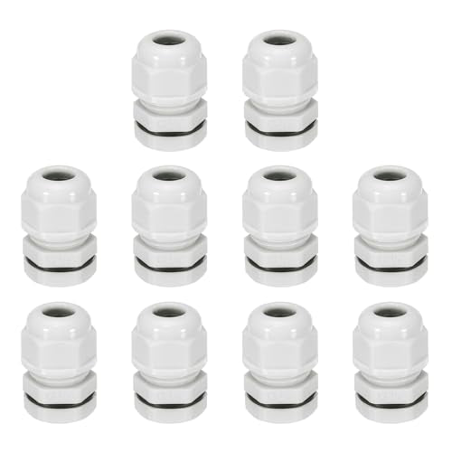 MECCANIXITY 10 Pcs G3/8" Cable Glands Adjustable 5-10mm PA6 Nylon IP68 Waterproof Connectors with Seals Anti-Corrosion for Industrial/Outdoor Electrical Systems (White) - size: G3/8"