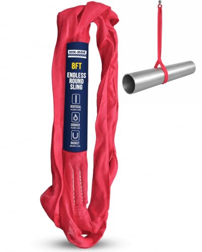 Ben-Mor Heavy-Duty Round Lifting Sling, 8 ft 14,000 lb - color: Red - 14,000 lb Vertical WLL, size: 8 feet