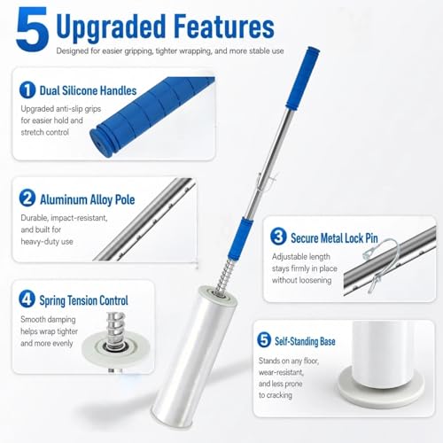 2Pcs Heavy Duty Pallet Stretch Film Dispenser, 49.6" Long Handle Pallet Wrapping Tool for Warehouse Shipping, Industrial Packaging & Moving, Fits 12-24" Width Rolls with 1.5"-3" Cores