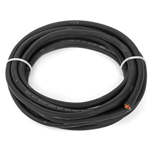 EWCS 1/0 Gauge Premium Extra Flexible Welding Cable 600 Volt - Black - 10 Feet- Made in The USA - size: 10-feet