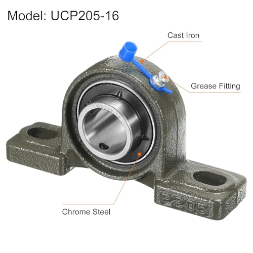 uxcell 2 Pcs UCP205-16 Pillow Block Bearings 1 inch Bore Self Alignment, Solid Cast Iron Base Mounted Chrome Steel Bearings - size: UCP205-16