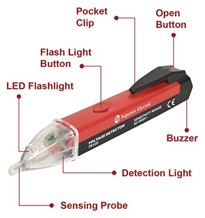 Superior Electric TR120 Non-Contact Voltage Detector/Tester with LED Flashlight 120V