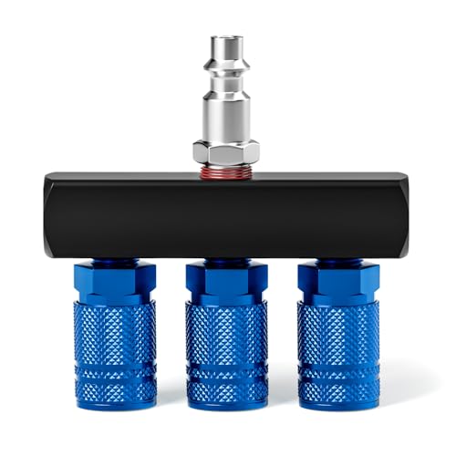 TAISHER 3-Way Straight Air Manifold 4 Ports Aluminum Industrial Pneumatic Air Compressor Quick Connect Socket In Line Type Air Hose Splitter with 3 Couplers and 1/4" Male NPT Plug - size: 1/4" MNPT 1Pcs