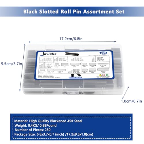 SAE Roll Pin Set, 250 Pcs Roll pin Assortment, Slotted Spring Pins - size: 250pcs SAE Roll Pin