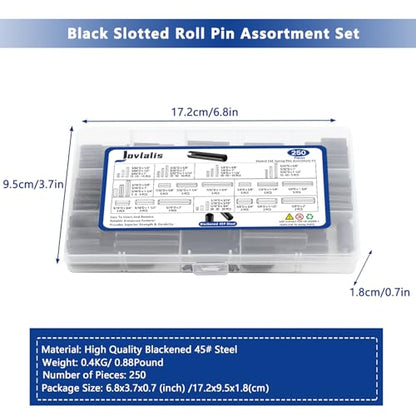 SAE Roll Pin Set, 250 Pcs Roll pin Assortment, Slotted Spring Pins - size: 250pcs SAE Roll Pin