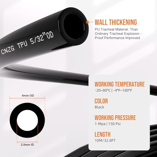 5/32 OD Inch 4mm Air Line Hose Tubing Kit Poly Airline Black - color: Black, size: 5/32" OD