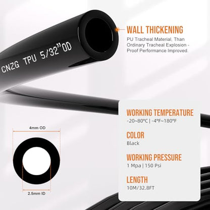 5/32 OD Inch 4mm Air Line Hose Tubing Kit Poly Airline Black - color: Black, size: 5/32" OD