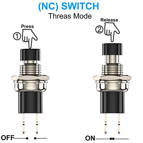 Momentary Push Button Switch, 1A 250VAC SPST Mini Pushbutton Switches Normal Closed (NC) Black Cap - 10pcs - color: black, size: NC-10