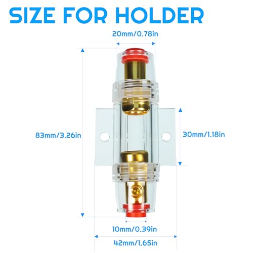 1Pcs 4-8 Gauge AWG in-line 20A AGU Fuse Holder with 20 Amp AGU Fuses for Car Audio, Alarm, Amplifier, Compressors, Waterproof Inline Fuse Holder (20A)
