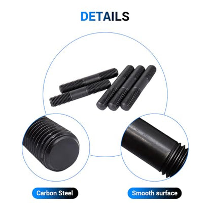 80pcs M8*35mm Double End Threaded Stud, Grade 8.8 Carbon Steel Black Oxide Finish Equal Long Threaded Rod Bar for Furniture Industrial Maintenance Connection Fasteners - size: M8*35-80PCS