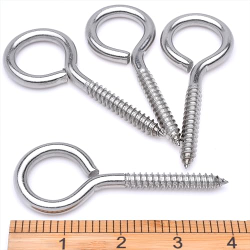 4 pcs 1/3" x 4" Screw Eye Hooks, 304 Stainless Steel Heavy Duty Bolts, M8 - size: M8-4'', 4Pcs