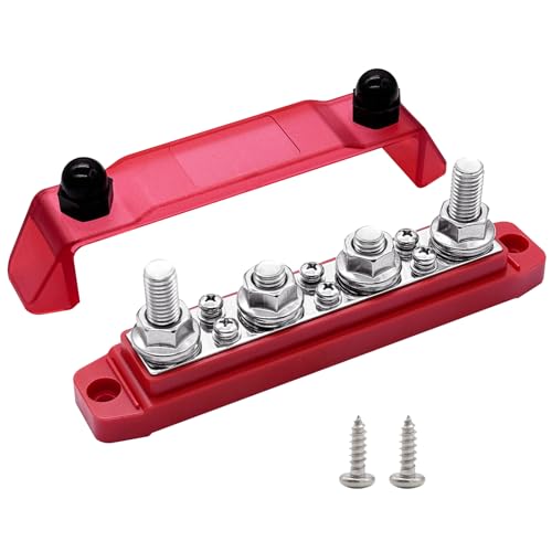 Ampper 4 x M10 Post Power Distribution Block BusBar 6 M4 Screws, 6.3" Red - color: Red, size: 4M10+6M4