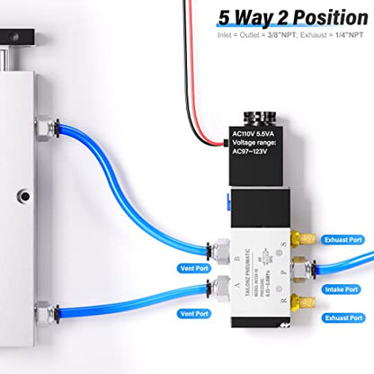 TAILONZ 3/8"NPT AC110V Solenoid Valve 2Position 5Way Outlet wire 4V310-10 - color: AC110V, size: 2 Position 5 Way-3/8"NPT