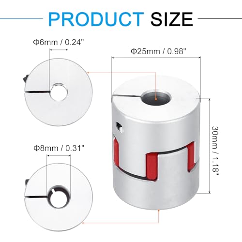 MECCANIXITY Aluminum Shaft Coupling Shaft Coupler 6mm to 8mm Flexible Spider Coupling L30mm x D25mm Coupler Jaw Spider Shaft Joint Connector for 3D Printers DIY CNC Router Milling Machine - size: 6mm to 8mm
