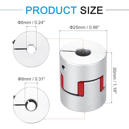 MECCANIXITY Aluminum Shaft Coupling Shaft Coupler 6mm to 8mm Flexible Spider Coupling L30mm x D25mm Coupler Jaw Spider Shaft Joint Connector for 3D Printers DIY CNC Router Milling Machine - size: 6mm to 8mm