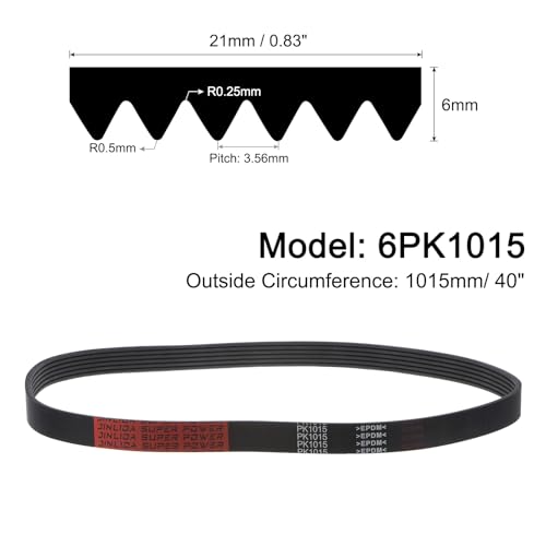 uxcell 6K400/6PK1015 Serpentine Belt 6 Ribs 1015mm Length x 21mm Width x 5mm Height, EPDM Poly V Belt, Multi Wedge Micro V Belt for Vehicle - size: 6PK1015