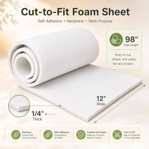 Storystore Sponge Neoprene Foam Sheet with Adhesive 1/4''T x 12''W x 98''L - color: White (With Adhesive), size: 12 in x 98 in x 1/4 in