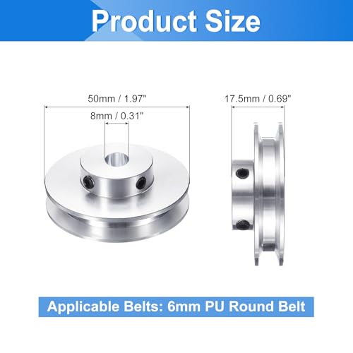 uxcell 1Pcs Single Groove Pulley, 8mm Fixed Bore 50mm Outer Diameter Aluminum Alloy Mechanical Belt Pulley with Hex Wrench for 6mm PU Round Belt - size: 8mm Bore, 50mm OD
