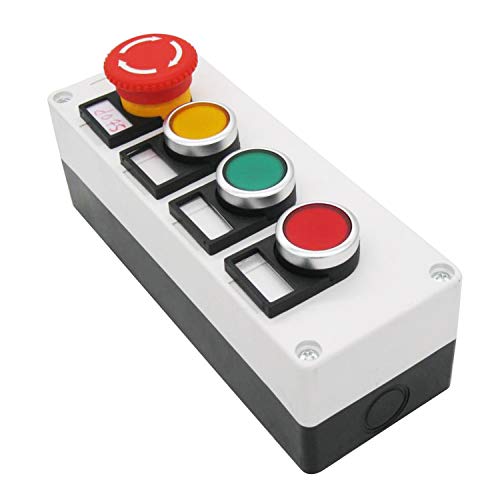 TWTADE/Red Yellow Green Momentary Switch, Red Mushroom Emergency Stop 1NC 1NO Latching Push Button Station Switch Pushbutton Switches 440V 10A hz-11SRYG - color: White 4 style switch with Box, size: 1NO 1NC