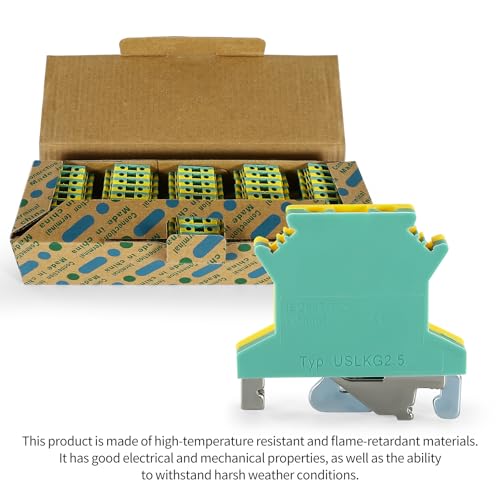 50PCS USLKG2.5 Wire Terminal Block - DIN Rail Ground Terminals for 12-22 AWG Electrical Cabinets Distribution Box, Solar Power System, PLC Industrial Control Automation Panel DIY CNC RV - color: 50pcs Green