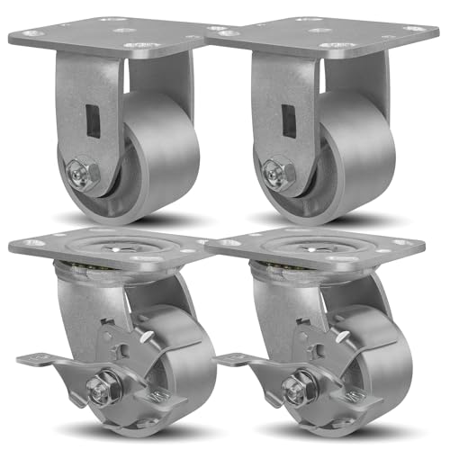 SY America 3" X 2" Cast Iron Caster Wheels,Set of 4 Heavy Duty Industrial Casters, Load Capacity 2800 lbs,Perfect Toolbox Caster Wheels-2 Brake & 2 Rigid - color: 2 Brake & 2 Rigid, size: 3" Wheel